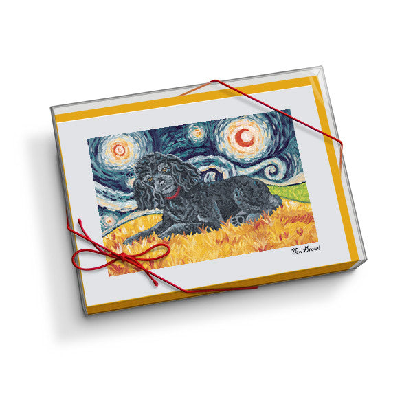 Poodle Black Starry Night Notecard Set