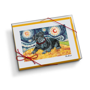Pug Black Starry Night Notecard Set
