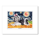 Shih Tzu Black and White Starry Night Matted Print