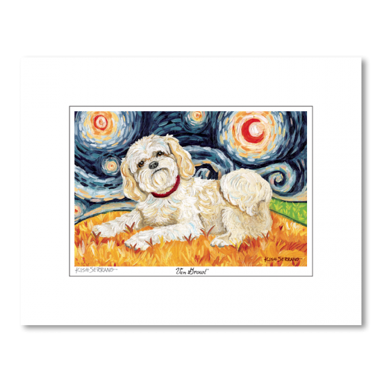 Shih Tzu Blonde Starry Night Matted Print