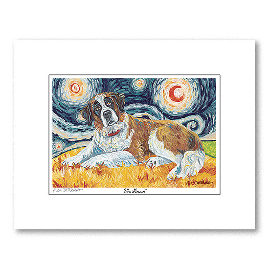 Saint Bernard Starry Night Matted Print