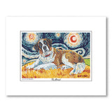 Saint Bernard Starry Night Matted Print