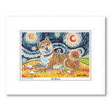 Shiba Inu Red Starry Night Matted Print