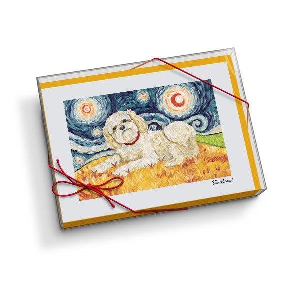 Shih Tzu Blonde Starry Night Notecard Set