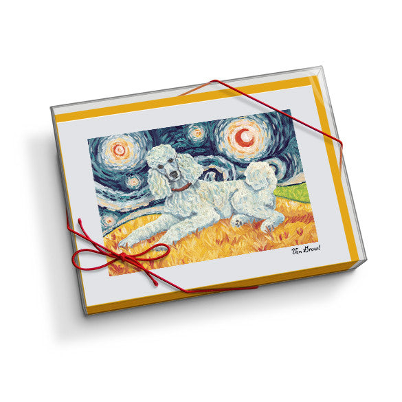 Poodle Standard White Starry Night Notecard Set