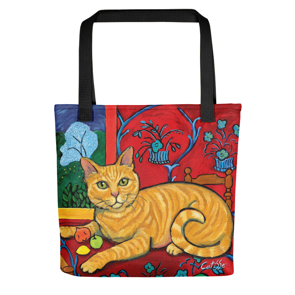 Orange Tabby Cat, Tote Bag, Cat Lover Gift, Cat Shoulder Bag Inspired by Henri Matisse