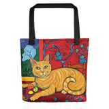 Orange Tabby Cat, Tote Bag, Cat Lover Gift, Cat Shoulder Bag Inspired by Henri Matisse