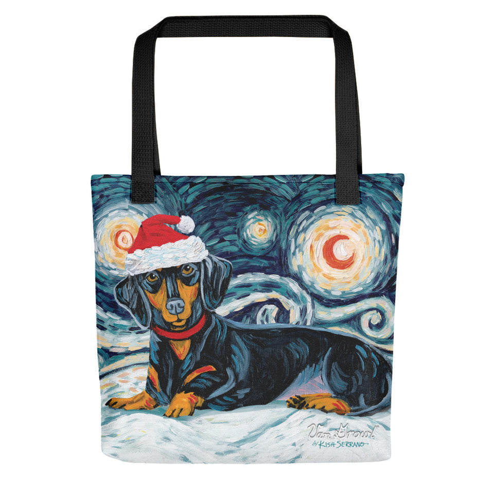 Dachshund (Black & Tan) Snowy Night Tote Bag