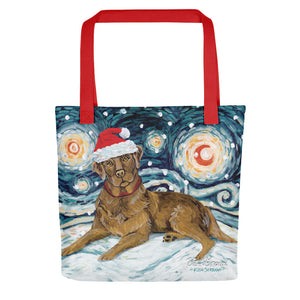 Labrador (Chocolate) Snowy Night Tote bag