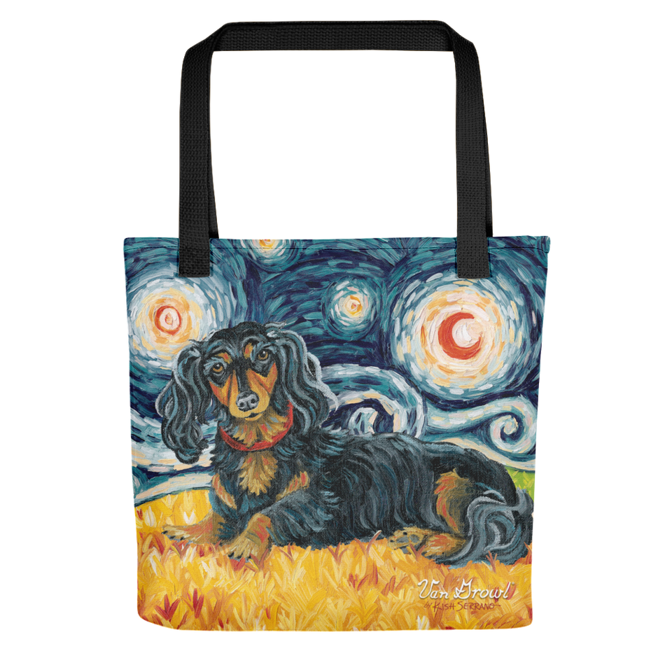 Dachshund (longhaired black & tan) STARRY NIGHT Tote