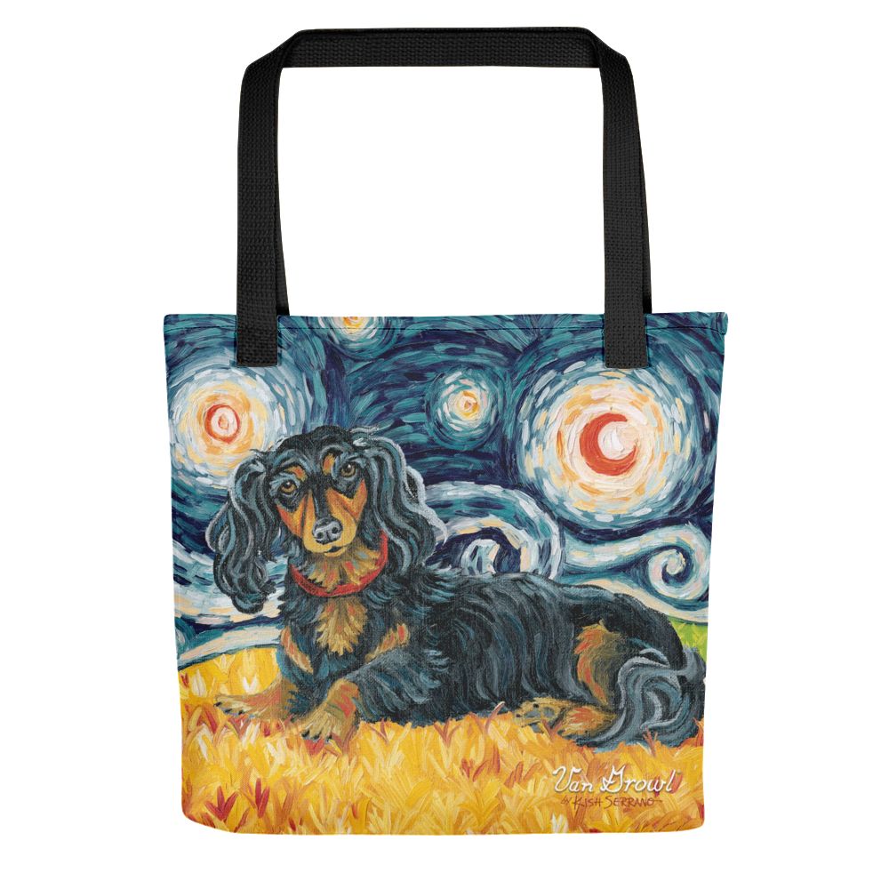 Dachshund (longhaired black & tan) STARRY NIGHT Tote