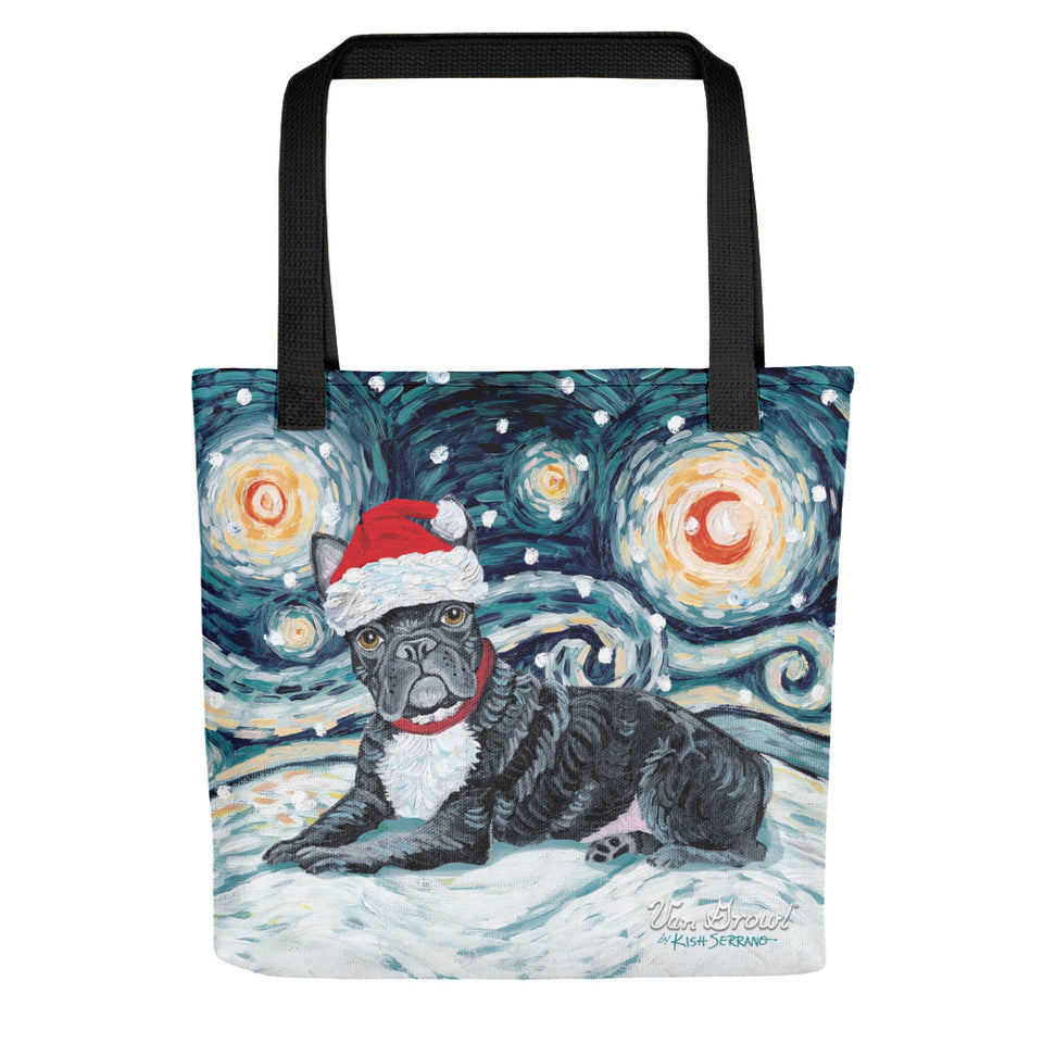 French Bulldog (Black) Snowy Night Tote Bag