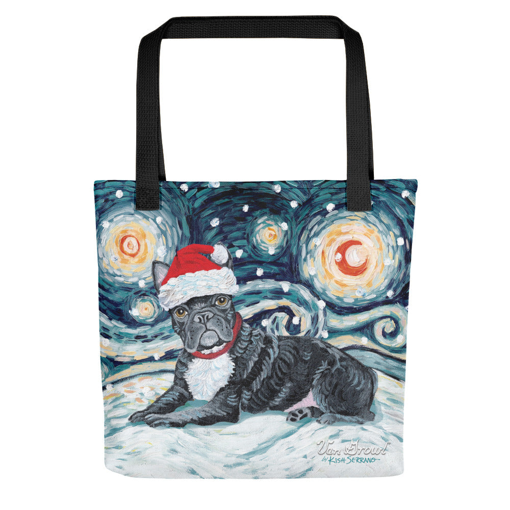 French Bulldog (Black) Snowy Night Tote Bag