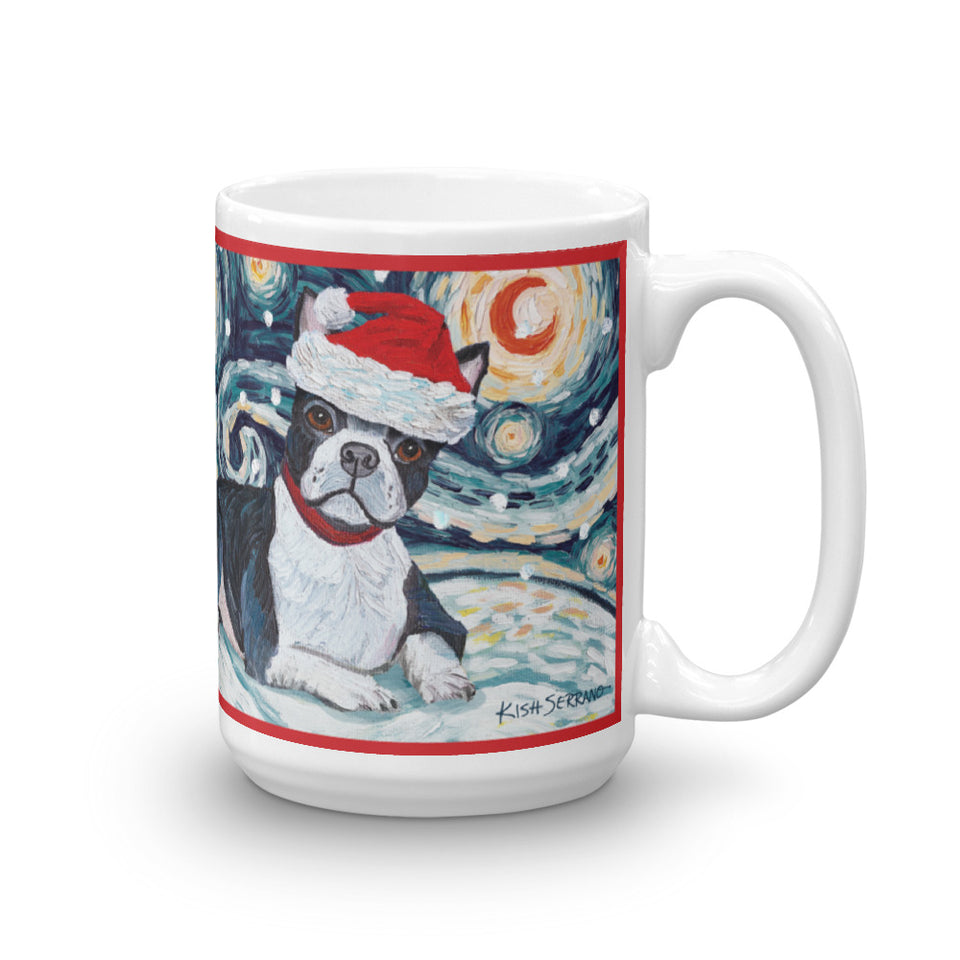 Boston Terrier Snowy Night Mug - 15oz