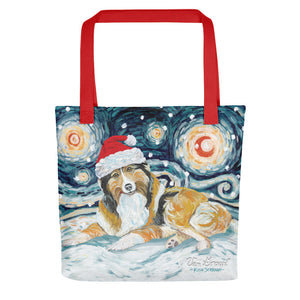 Shetland Sheepdog Snowy Night Tote Bag