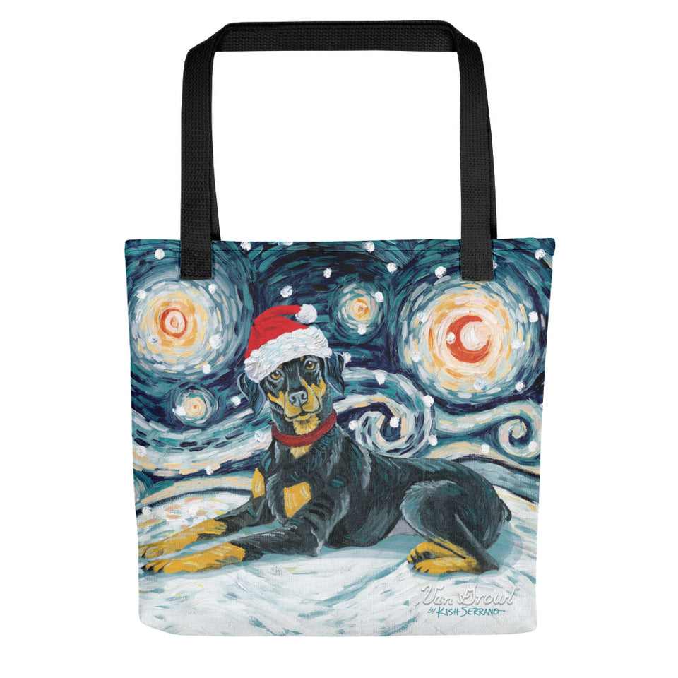 Doberman (Uncropped) Snowy Night Tote bag