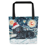 Poodle (Black) Snowy Night Tote Bag