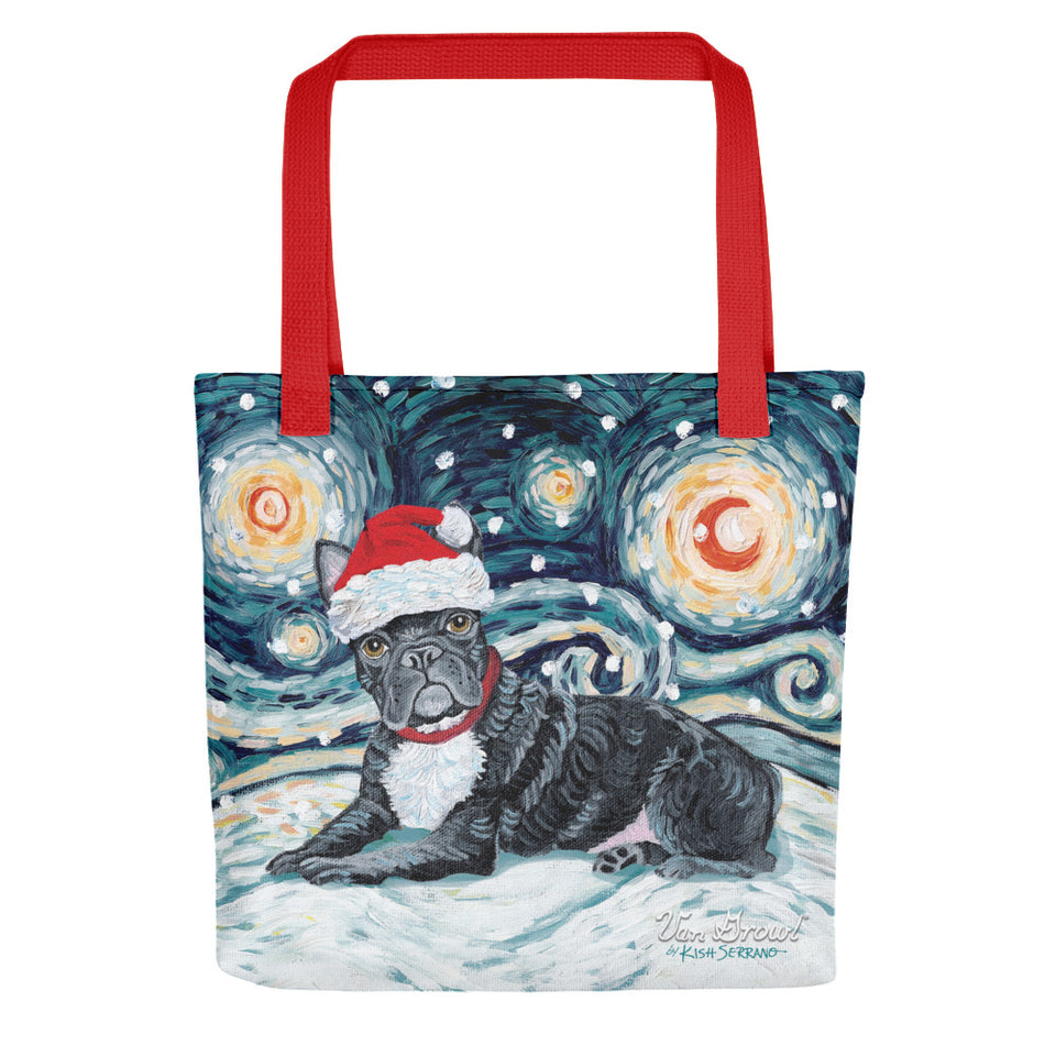 French Bulldog (Black) Snowy Night Tote Bag