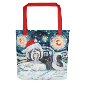 Shih Tzu (Black) Snowy Night Tote Bag