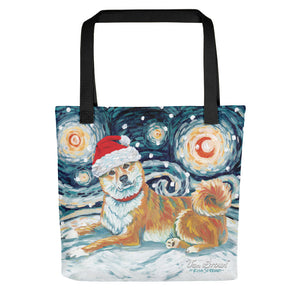 Shiba lnu (Red) Snowy Night Tote Bag