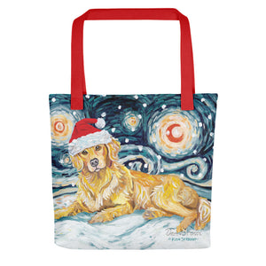 Golden Retriever Snowy Night Tote Bag