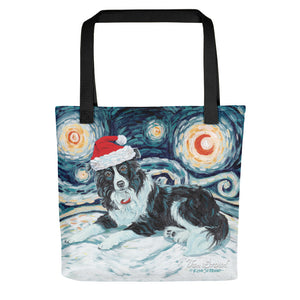 Border Collie Snowy Night Tote bag