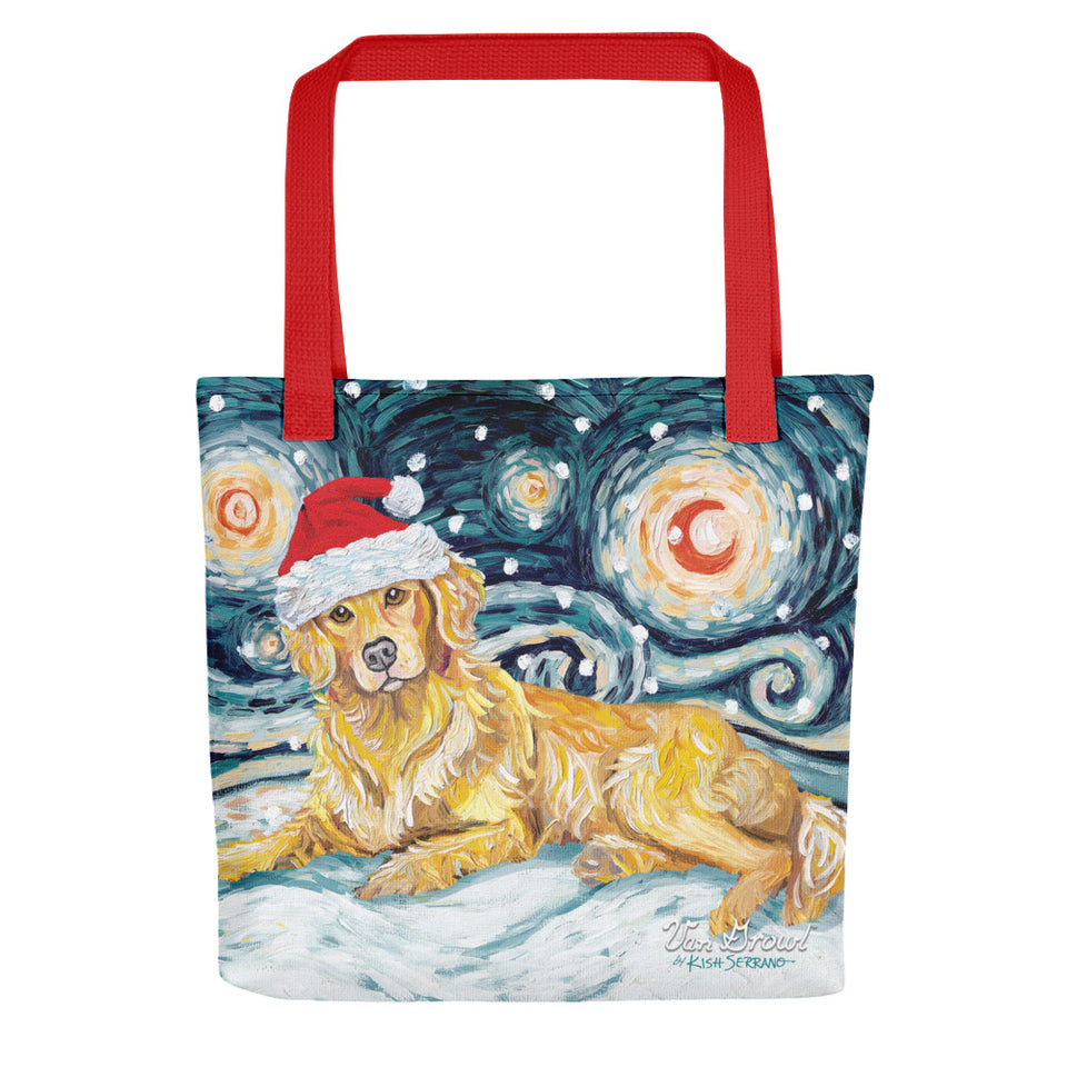 Golden Retriever Snowy Night Tote Bag