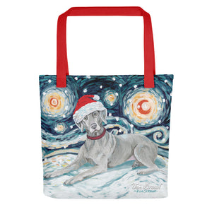 Weimaraner Snowy Night Tote Bag