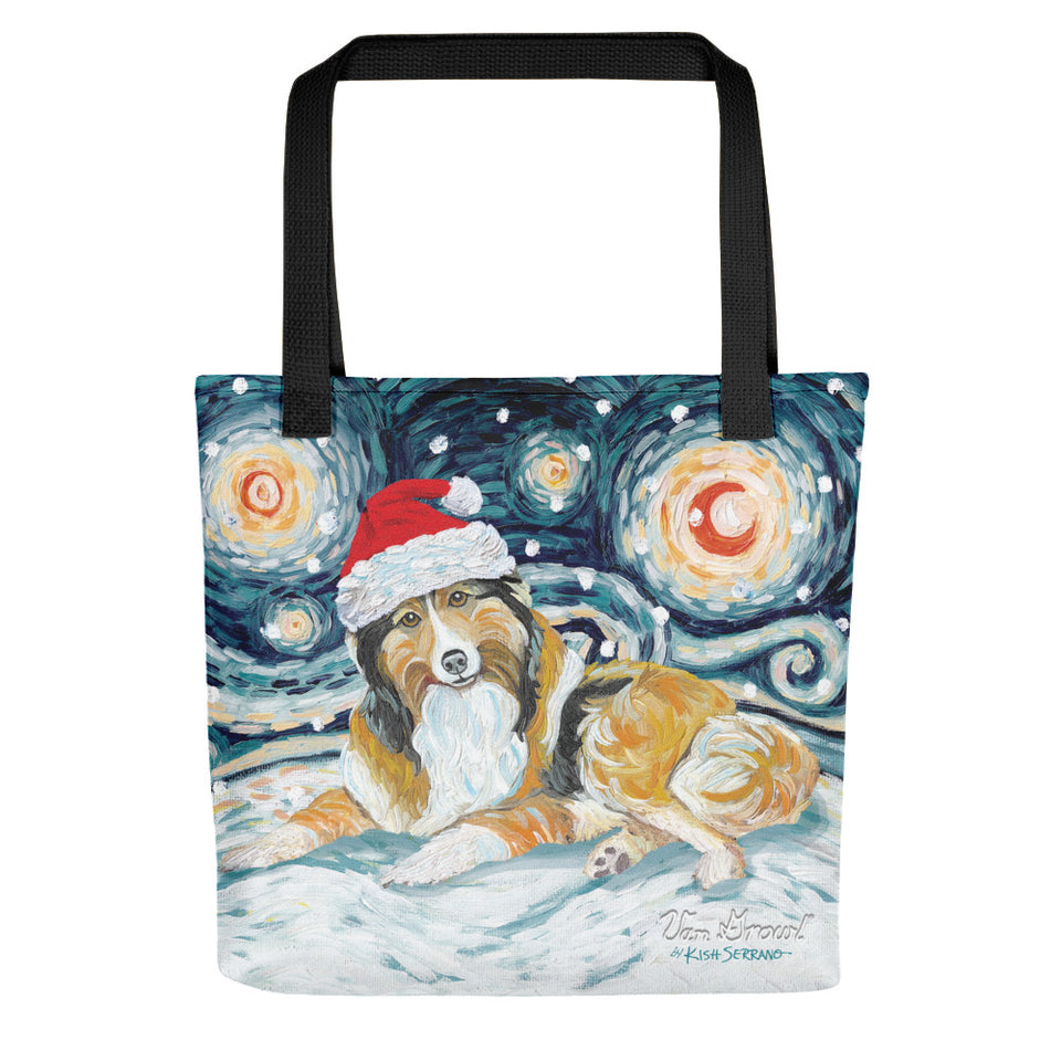 Shetland Sheepdog Snowy Night Tote Bag