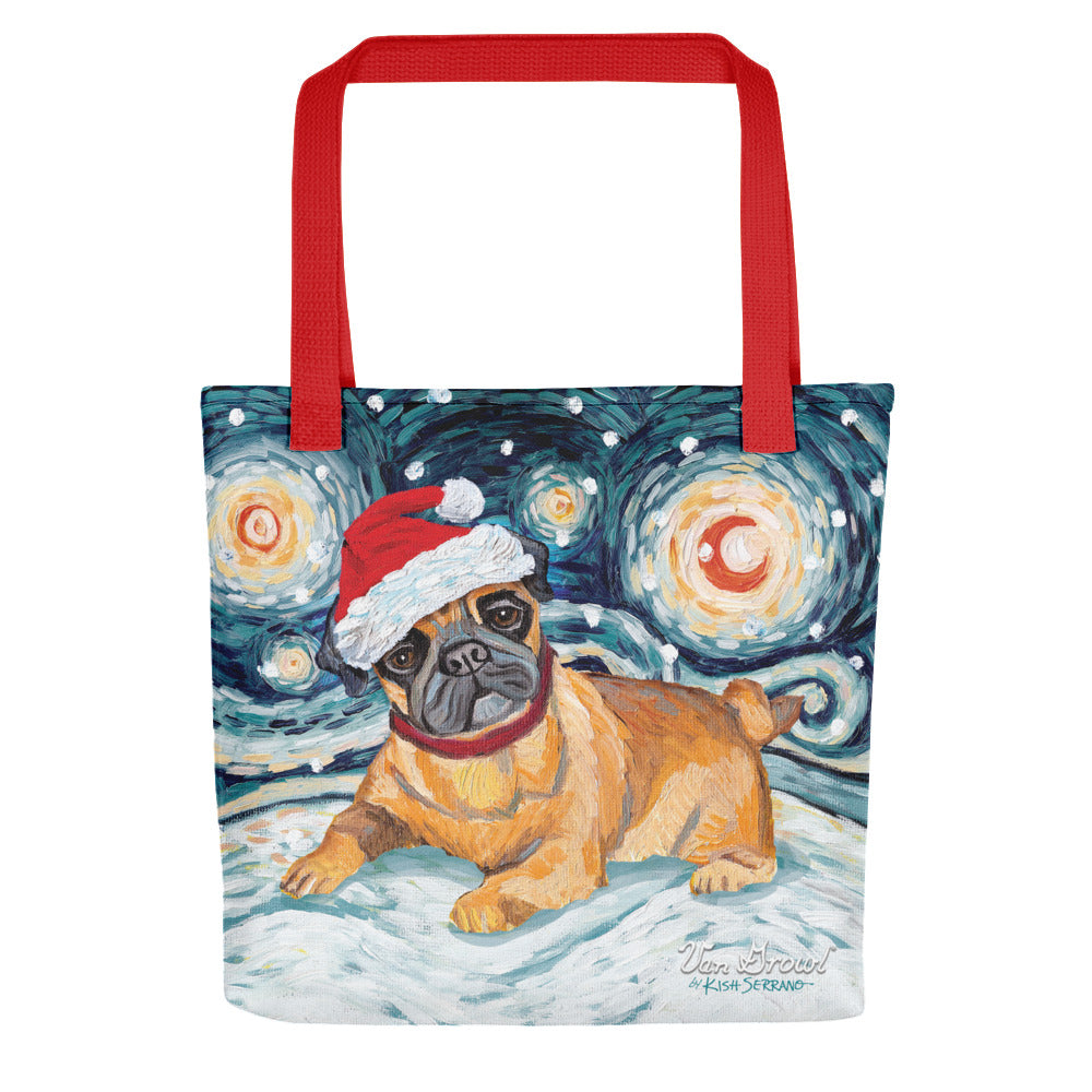 Pug Snowy Night Tote bag