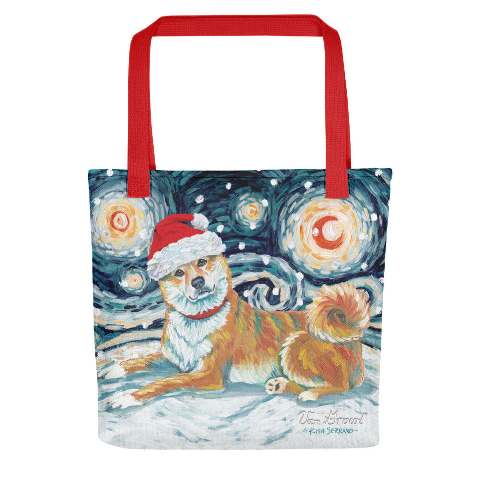 Shiba lnu (Red) Snowy Night Tote Bag