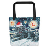 Doodle (Black) Snowy Night Tote Bag