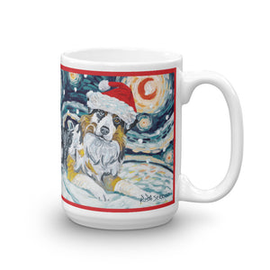 Australian Shepherd Snowy Night Mug - 15oz