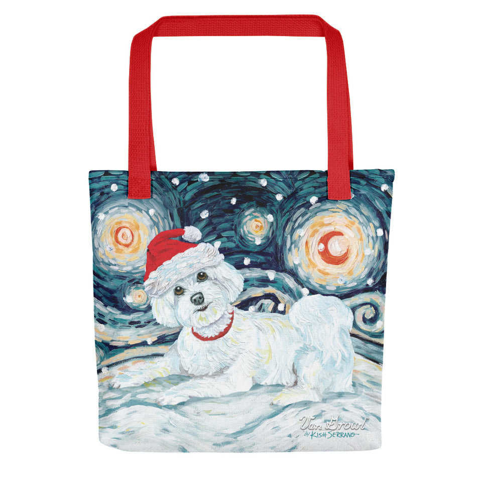 Maltese Puppy Cut Snowy Night Tote Bag