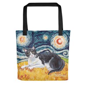 CAT, TOTE BAG, Tuxedo Cat, STARRY NIGHT, VAN MEOW