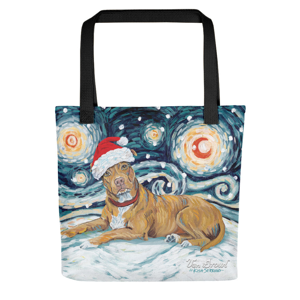 American Staffordshire Pitbul Snowy Night Tote bag