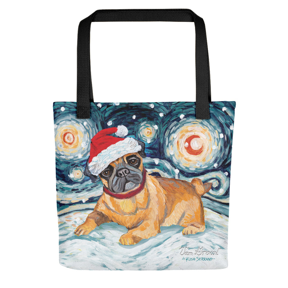 Pug Snowy Night Tote bag