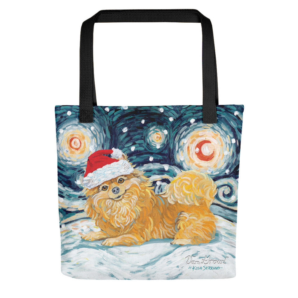 Pomeranian Snowy Night Tote bag