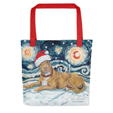 American Staffordshire Pitbul Snowy Night Tote bag