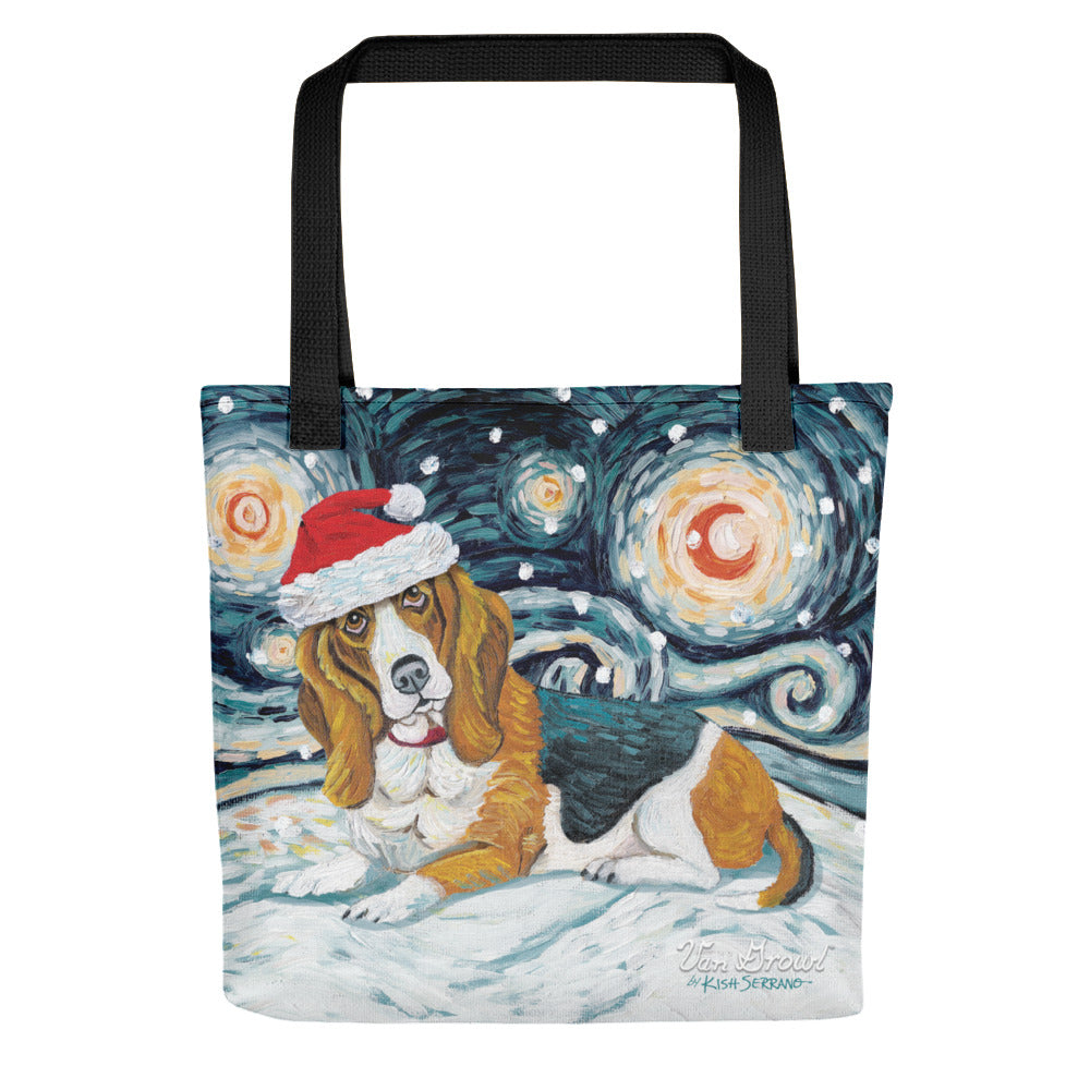 Basset Hound Snowy Night Tote Bag