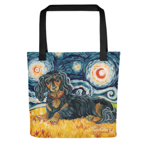 Dachshund (longhaired black & tan) STARRY NIGHT Tote