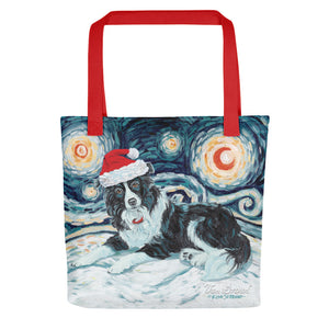 Border Collie Snowy Night Tote bag