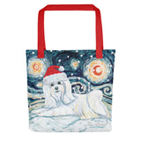 Maltese Long Haird Snowy Night Tote Bag