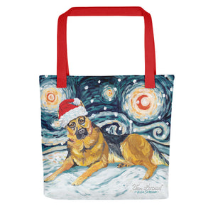 German Shepherd Snowy Night Tote Bag