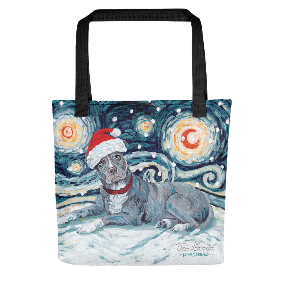 American Staffordshire Pitbull (Grey) Snowy Night Tote Bag