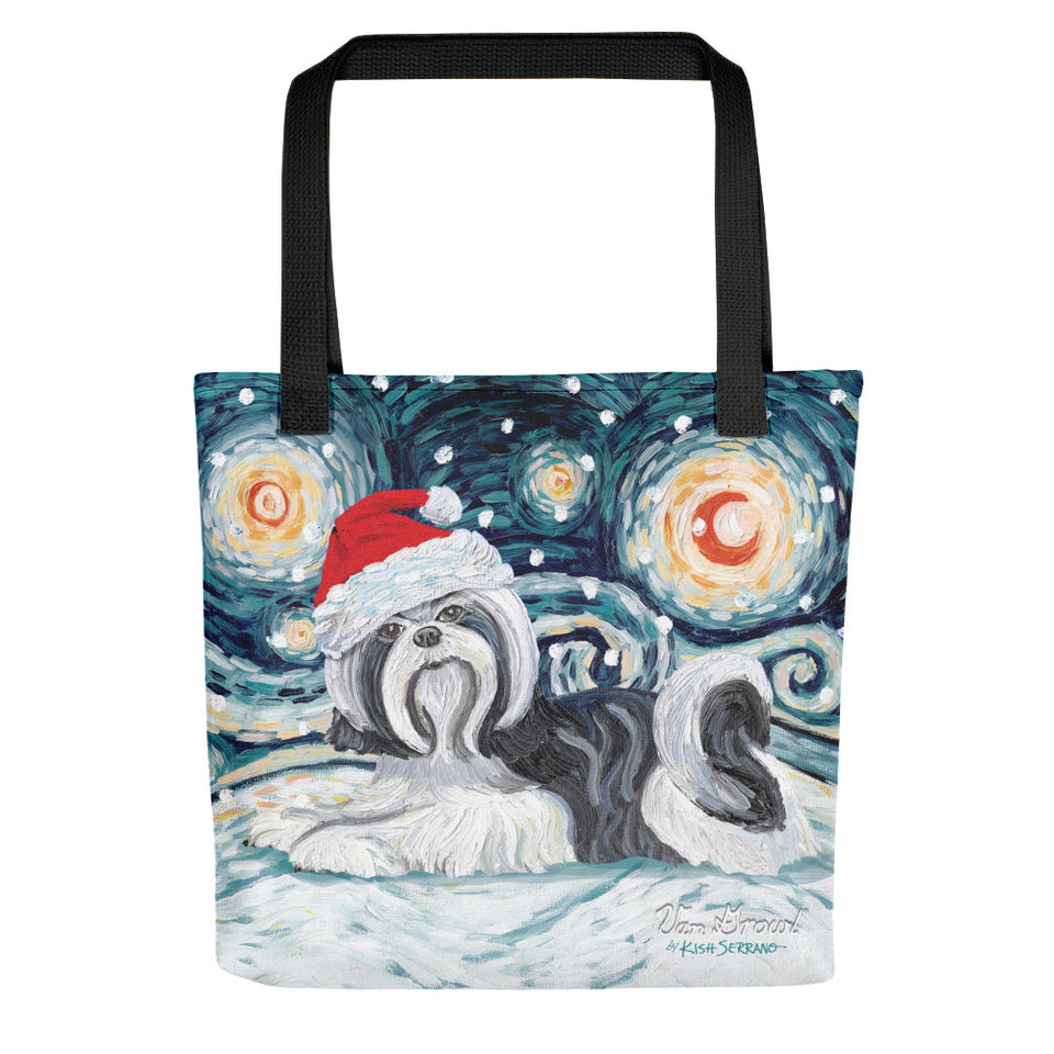 Shih Tzu (Black) Snowy Night Tote Bag