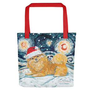 Pomeranian Snowy Night Tote bag