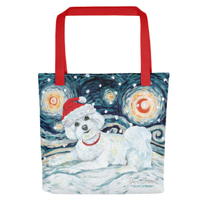 Maltese Puppy Cut Snowy Night Tote Bag