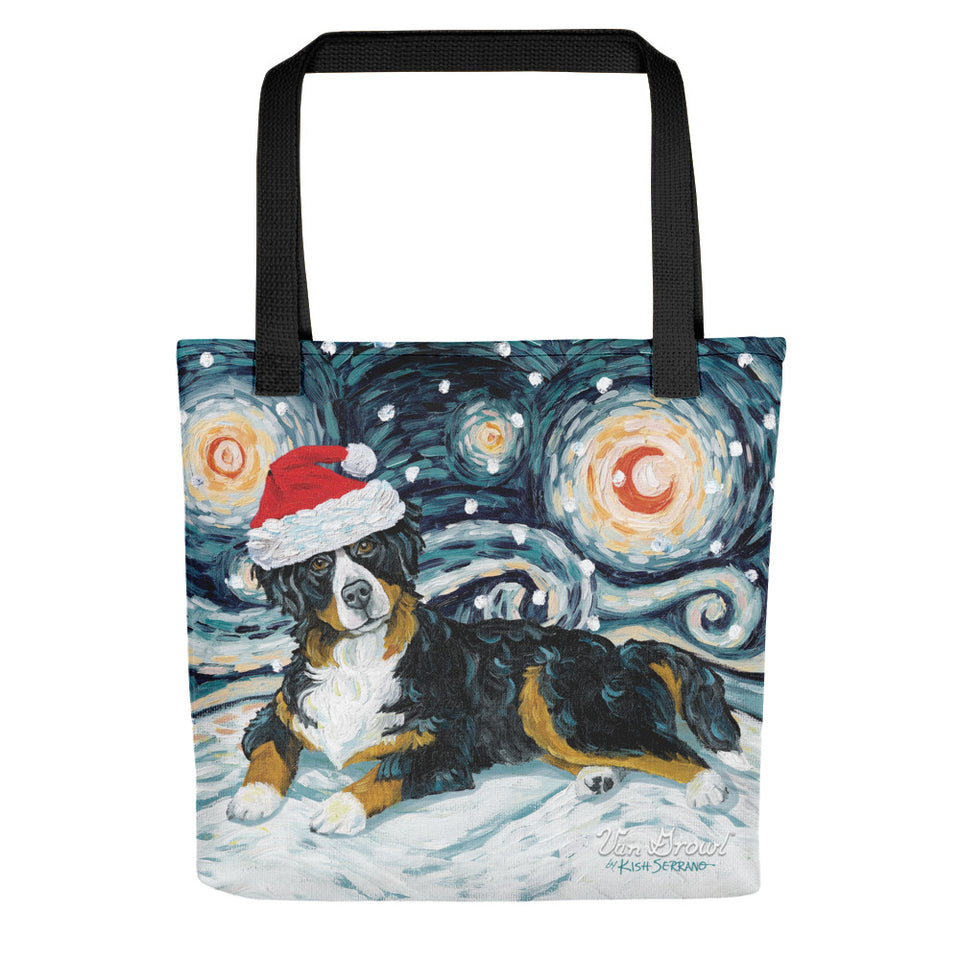 Bernese Mountain Dog Snowy Night Tote bag