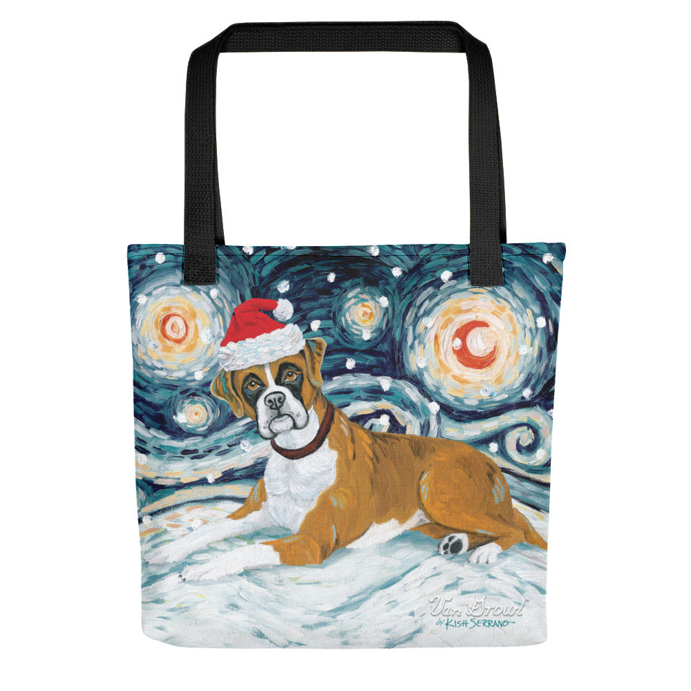 Boxer Snowy Night Tote Bag